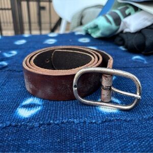 Mauve Brown Leather Belt with Silver Buckle